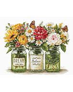 Luca-s borduurpakket bloemen glaasjes dream before love B7064 telpatroon