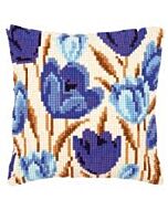 Vervaco kruissteek borduurpakket blauwe tulpen kussen pn-021764