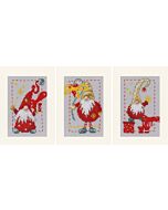Borduurpakket 3 wenskaarten Kerstkabouters van Vervaco PN-0185078