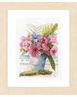 Borduurpakket bloemen in een emmer (flower in a bucket) van lanarte pn-0154326