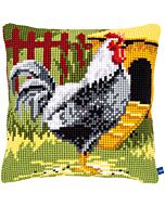 Borduurpakket borduurkussen zwarte haan in kruissteek van Vervaco pn-0150663 