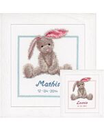 Borduurpakket geboortelap schattig konijn om te borduren voor een baby Vervaco pn-0144493
