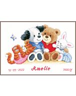 Borduurpakket geboortetegel lieve diertjes van Vervaco pn-0002202