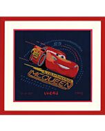 Borduurpakket geboortetegel Lightning McQueen met gierende banden met telpatroon Cars van vervaco pn-0167543