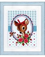 Borduurpakket kruissteek  bambi met rozen en strikje  telwerk vervaco pn 0150452