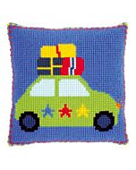 Borduurpakket kruissteekkussen op vakantie met de auto incl. kussenrug van Lief