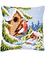 Borduurpakket kruissteekkussen roodborst in de winter van Vervaco pn-0147171