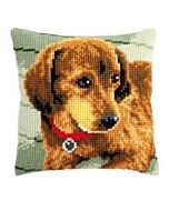 Borduurpakket kruissteekkussen  teckel om te borduren van vervaco  