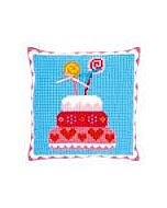 Borduurpakket kruissteekkussen verjaardagstaart  incl. kussenrug van Lief