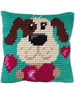 Borduurpakket kussenpakket hond met hart Needleart World LH3.003 in halve kruisteek