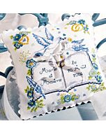 Borduurpakket ringenkussen duifjes  en bloemen met telpatroon van Princesse 5596 om te borduren