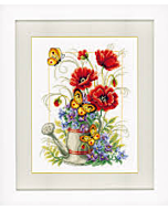 borduurpakket telwerk  gieter met bloemen van vervaco  