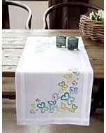 Borduurpakket voorbedrukte loper  groene vlinders platsteek