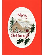 Bothy Threads borduurpakket kerstkaart merry Christmas kersthuis CDX26 telpatroon