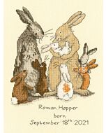 Borty Treads borduurpakket geboortetegel konijnen familie XAJ15