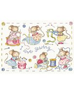 Bothy Threads borduurpakket I love Sewing XKG9 telpatroon, dit borduurpakket heeft een bijbehorende needle minder 'Sewing Mouse'