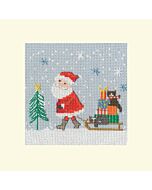 Wenskaart kerstman met de slee - Bothy Threads bt-xmas52 om te borduren