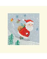Wenskaart kerstman op ski - Bothy Threads bt-xmas54 om te borduren