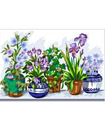  Voorbedrukte canvas /stramien  potten met bloemen om te borduren