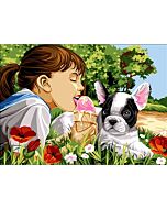 Voorbedrukt stramien/canvas meisje met ijsje en hond van Seg de Paris 