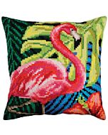 Voorbedrukt kruissteek kussenborduurpakket Pink Flamingo Collection d'Art 5361