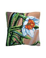 CDA borduurkussenpakket witte narcis 5487 voorbedrukt (kussenrug en opvulkussen apart verkrijgbaar)