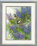  Borduurpakket chickadees and lilacs (seringen met vogels) gold collection dimensions