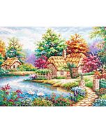  Borduurpakket Like a fairytale van Chudo Igla met telpatroon. huisje aan meer