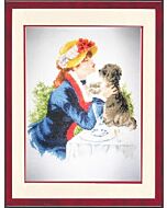 Borduurpakket dame met hond telwerk van Vervaco  