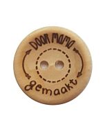 Durable houten tekst knoop 'Door mama gemaakt'  20mm