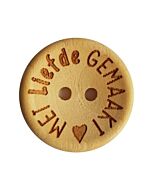 Durable houten tekst knoop 'Met liefde gemaakt'  20mm