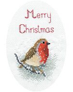 Bothy Threads borduurpakket kerstkaart merry christmas Roodborstje CDX03 met telpatroon