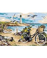 Voorbedrukt stramien met de fiets aan zee om te borduren seg de paris 950.176