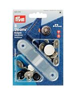 Prym  jeansknopen open kap, dessin american star, 17mm oud zilver, 8 stuks 