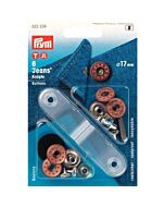 Prym  jeansknopen open kap, dessin ster, 17mm oud brons, 6 stuks 
