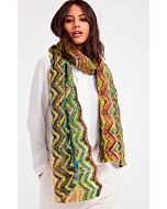 Lana Grossa Colorissimo en Silkhair sjaal breien uit het magzine Doeken en Co Nr.5. De sjaal is ca.60x190cm groot en wordt gebreid in zigzagpatroon op een rondbrienaald 5.0mm met 120cm lengte.  Bij het breipakket ontvangt u het garen incl. boek