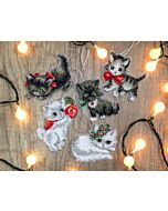 Letistitch borduurpakket kersthangers kerst poezen om te borduren 987