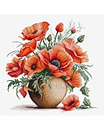 Luca-s borduurpakket vaas klaprozen B7022 telpatroon