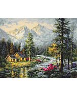 Luca-s borduurpakket kampeer huisje met uitzicht G610 telpatroon