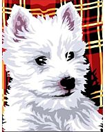 Margot voorbedrukt stramien witte hond in halve kruissteek 602497