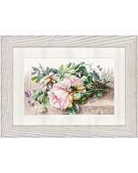 Borduurpakket  Stilleven pioenrozen en ochtendglorie - Still life with peonies and morning  