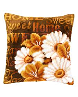  Borduurpakket  voorbedrukt kruissteek kussen moderne margrieten van vervaco