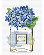 Voorbedrukt borduurpakket blauwe hortensia op aida Needleart World 340.036