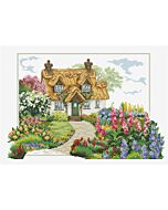 Voorbedrukt borduurpakket foxgloves cottage op aida Needleart World 640.089