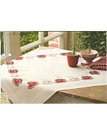 bedrukt tafelkleed op de koffie