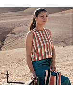 Phildar topje haken van Phil Coton 4 & Phil Timballo, een leuk topje met gekleurde verticale strepen. Dit topje komt uit haakboek Nr.226.