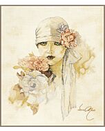  Borduurpakket Sara Moon dame met bloem met kaaslinnen van Lanarte 34430