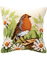 Borduurpakket kussen vogel in tuin