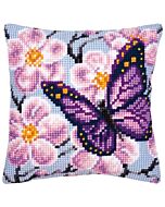 Vervaco kruissteek borduurpakket borduurkussen Paarse vlinder pn-0008501
