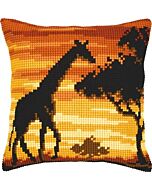 Borduurpakket kruissteek kussen safari giraffe
